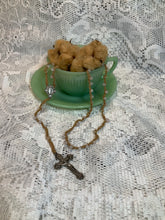 Load image into Gallery viewer, Acadian Brown Cotton Shuttle Tatted Rosary with Rose Quartz Beads
