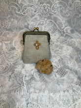 Load image into Gallery viewer, Acadian Brown Cotton Clasp Bag with Shuttle Tatted Cross
