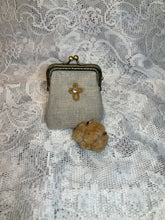 Load image into Gallery viewer, Acadian Brown Cotton Clasp Bag with Shuttle Tatted Cross
