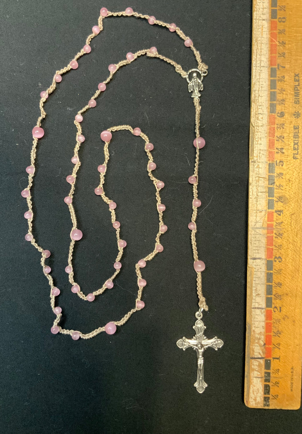 Rosary - Shuttle Tatted, Pink Tiger Eye Beads
