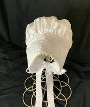 Load image into Gallery viewer, White Eyelet Prairie Bonnet with Shuttle Tatted Edging
