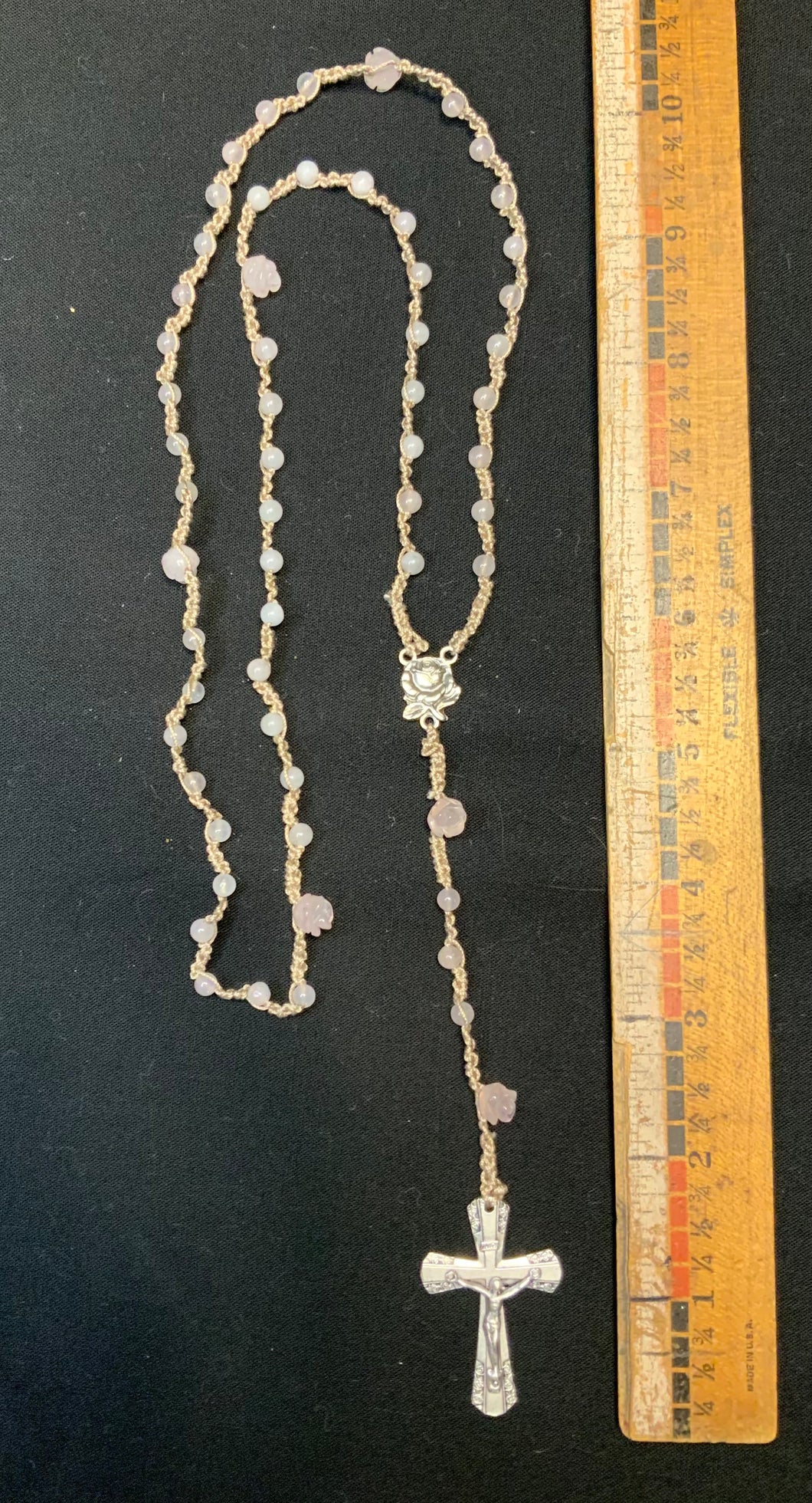 Rosary - Shuttle Tatted, Carved Rose Quartz Beads