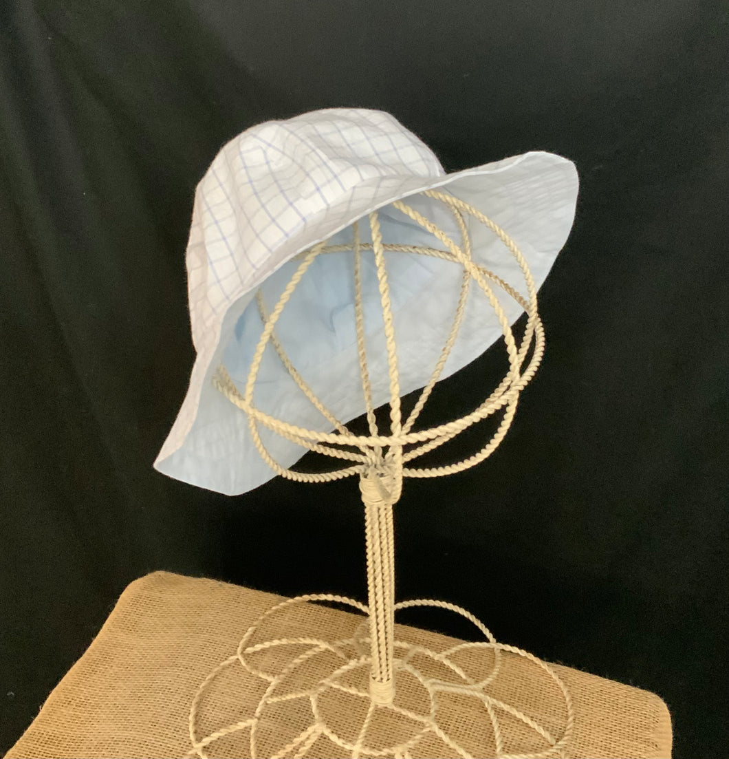 Sun Hat - Blue & White Plaid Seersucker with Lite Blue Broadcloth
