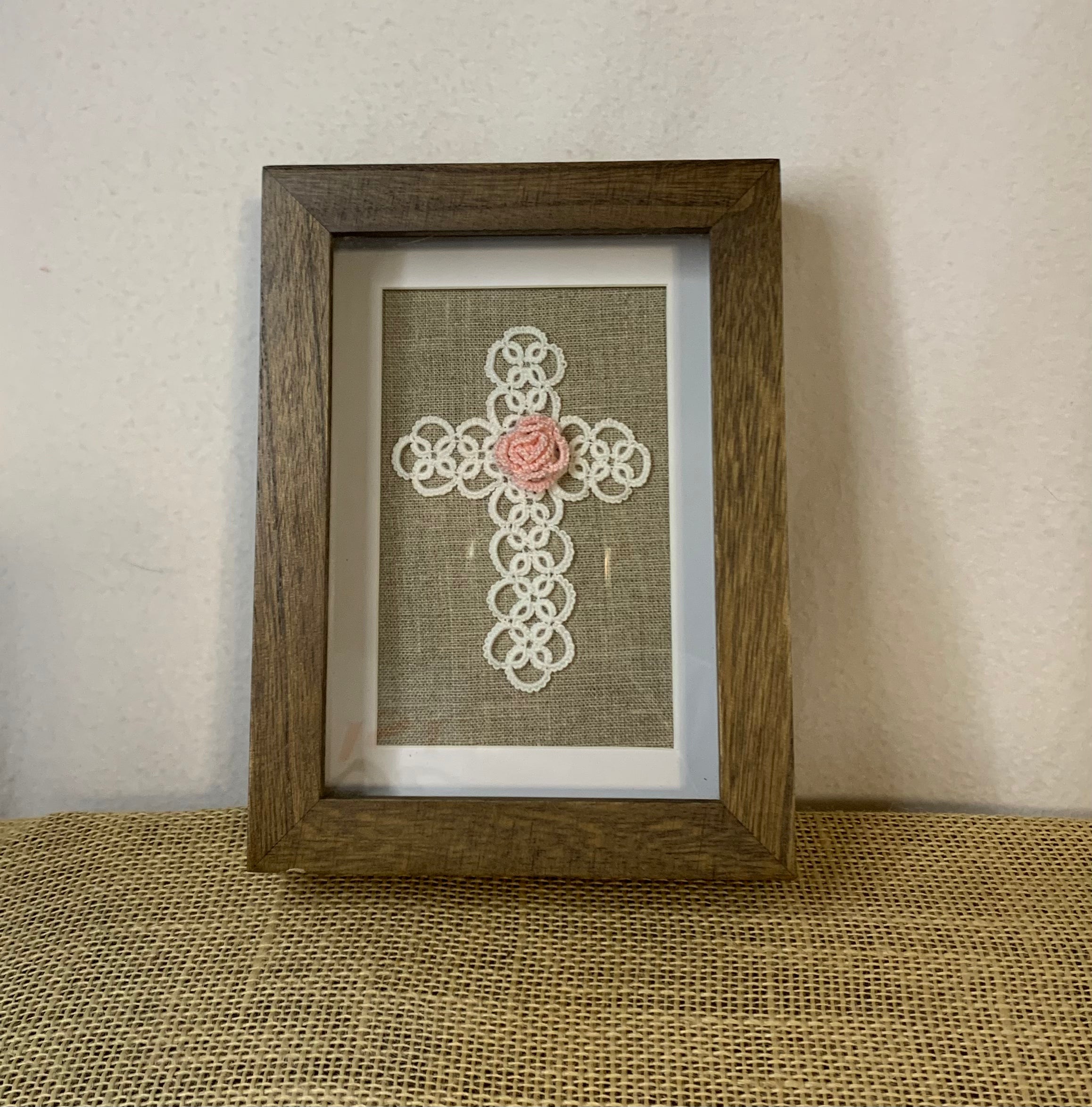 Shadow Box - Shuttle Tatted Detailed Cross with Rose Center – Tatting ...