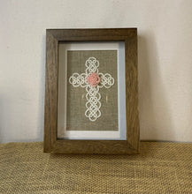 Load image into Gallery viewer, Shadow Box - Shuttle Tatted Detailed Cross with Rose Center
