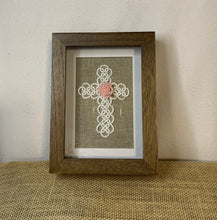 Load image into Gallery viewer, Shuttle Tatted Detailed Cross with Rose Center
