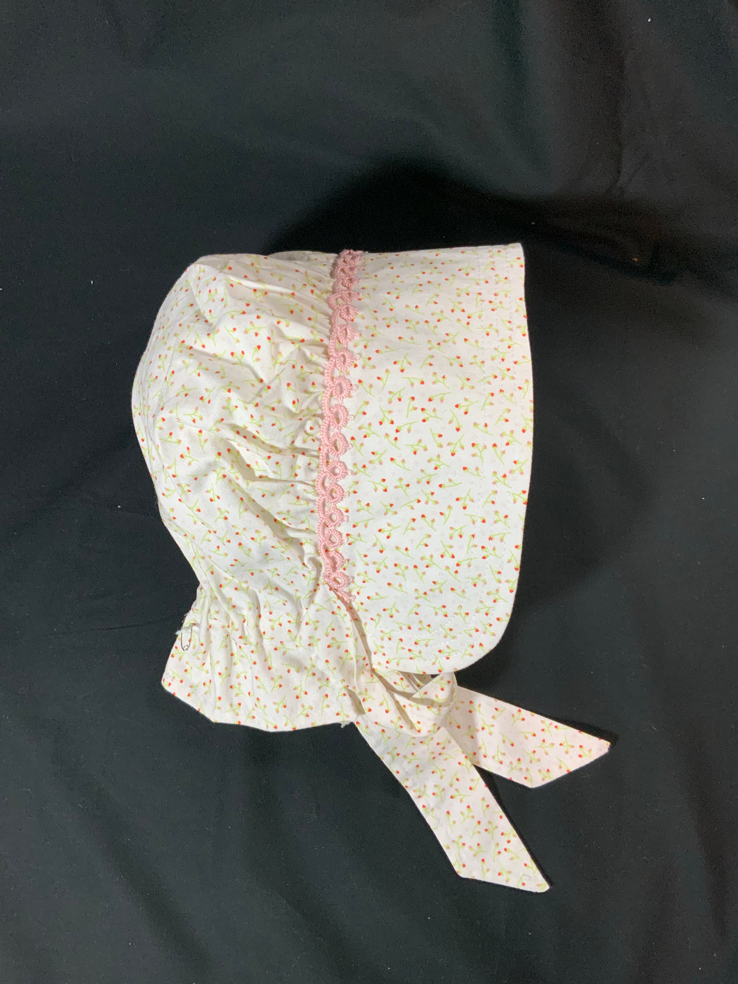 Bonnet - Spring Floral Prairie Bonnet with Tatted Edging, 1 - 2 yr