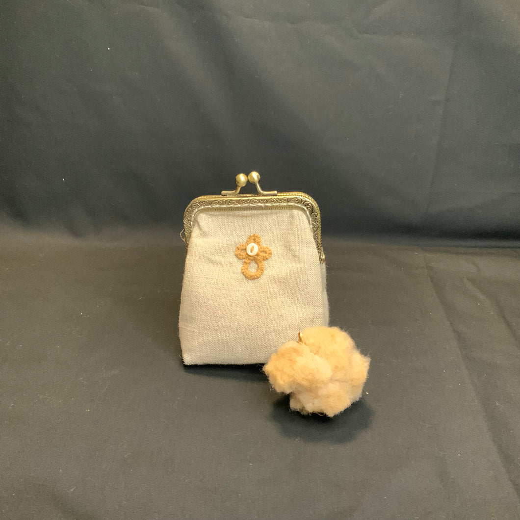 Acadian Brown Cotton Clasp Bag with Shuttle Tatted Cross