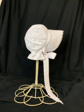 Load image into Gallery viewer, White Eyelet Prairie Bonnet with Shuttle Tatted Edging
