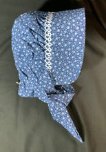 Load image into Gallery viewer, Bonnet - Blue Calico with Tatted edging
