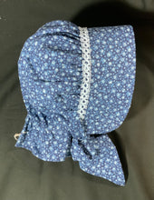 Load image into Gallery viewer, Bonnet - Blue Calico with Tatted edging
