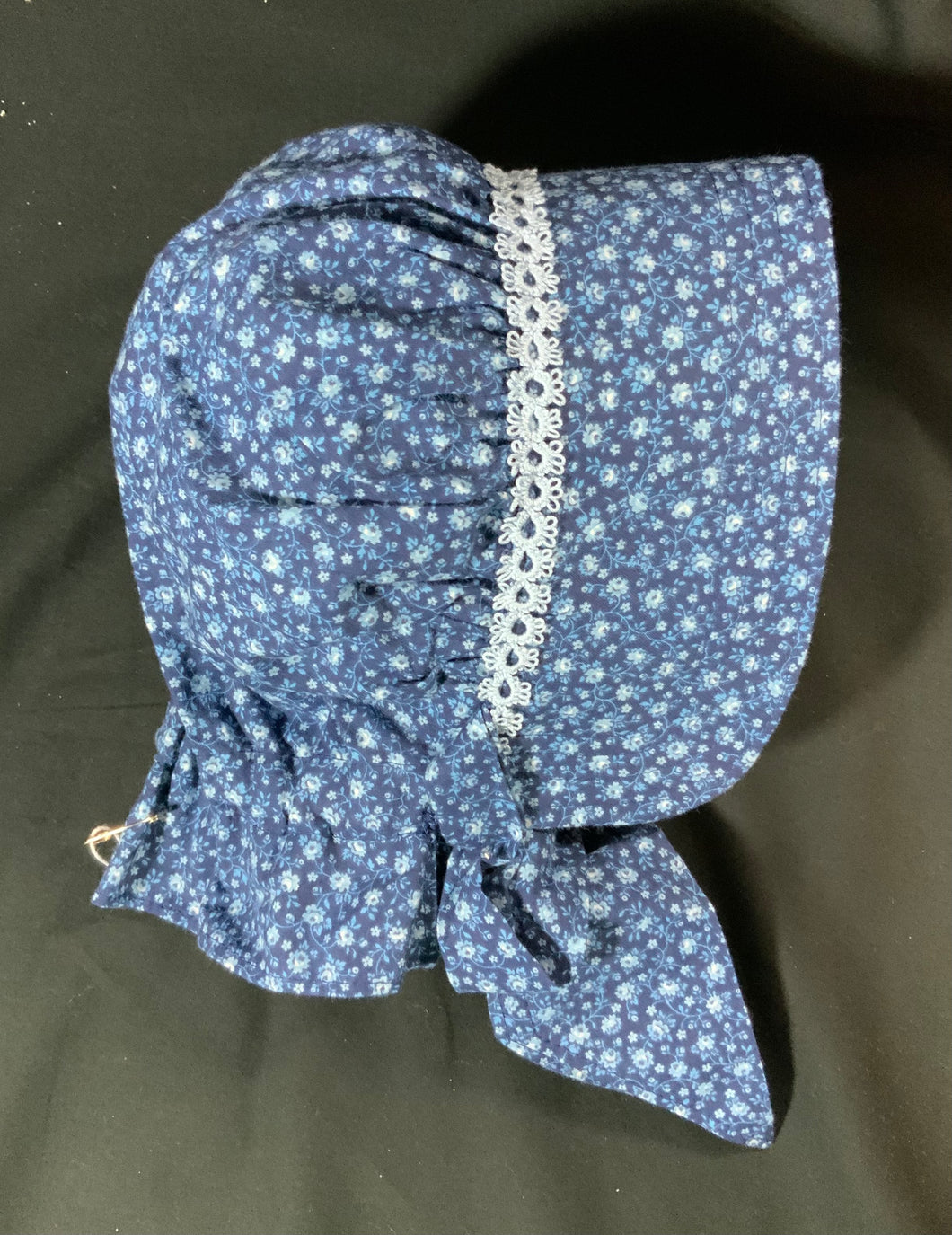 Bonnet - Blue Calico with Tatted edging