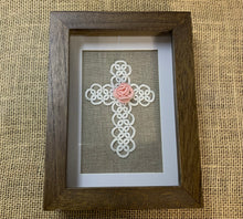 Load image into Gallery viewer, Shuttle Tatted Detailed Cross with Rose Center
